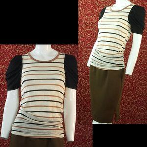 CHLOE K beige striped short sleeve blouse S 💥🕛
